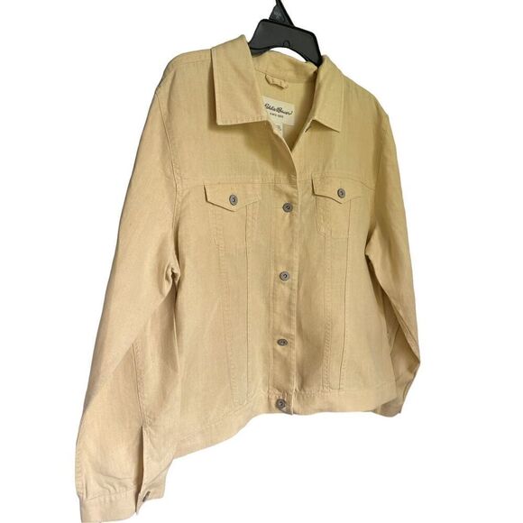 Eddie Bauer Size L Tall Lightweight Linen Yellow Button Up Shirt Jacket - Picture 4 of 11